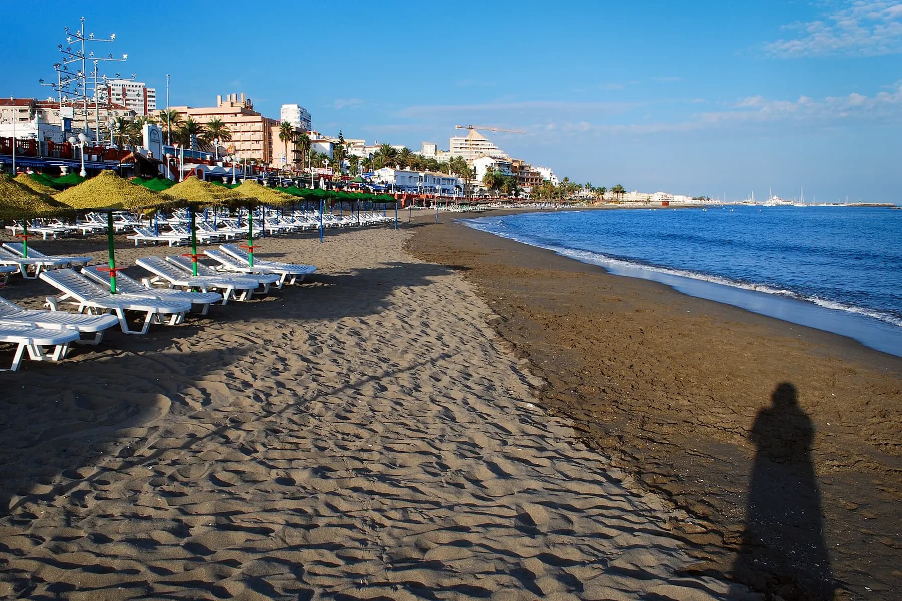 Sun loungers on Santa Ana beach in Benalmádena